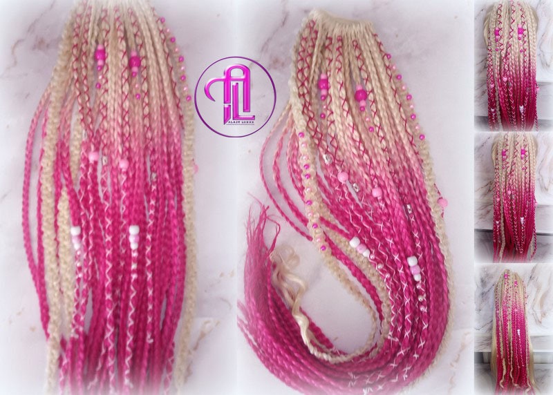 Ponytail Hair Fall Extensions Blonde Pink Ombre Elements Accents Feathers synthetic box braids hair scrunchie clip in Clip on Braids