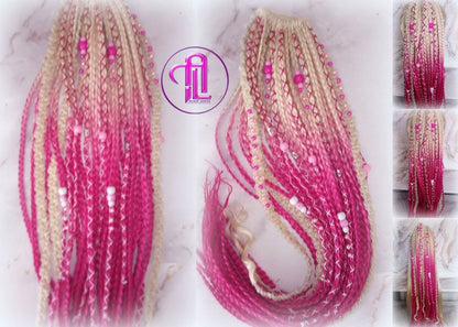 Ponytail Hair Fall Extensions Blonde Pink Ombre Elements Accents Feathers synthetic box braids hair scrunchie clip in Clip on Braids