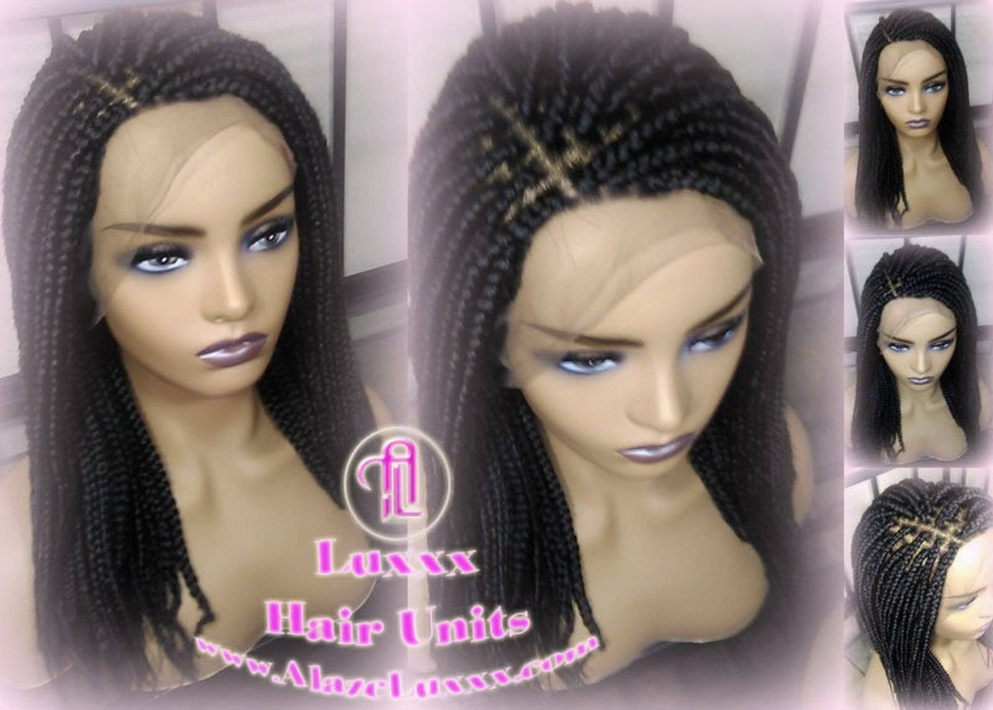 Short Black Lace Baby Hair Box Braid Wig Unit Large Medium! Glueless! Black Box Braid Wig 12-14in Straight Goddess Braids Lace Wig