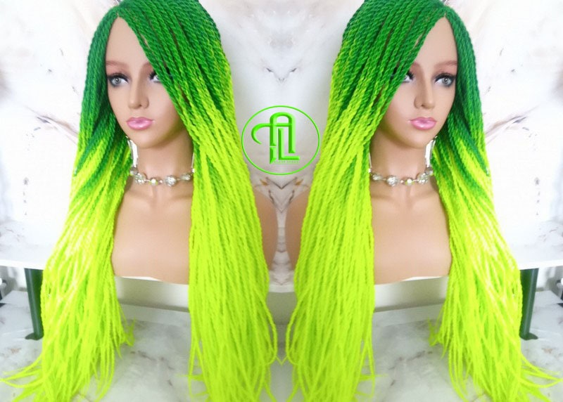Green Florescent Gradient  Ombre Senegalese Twist Braid Wig Small Long Unicorn Glow in The Dark Braids Neon SAME DAY SHIPPING  Ready to Ship