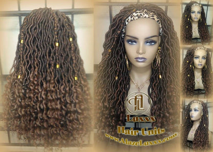 Headband Wig Black Brown Goddess Faux Loc Wig Long Wavy Brown Tips Ends 30 Hair Bohemian Boho Gypsy Dread DE SE Dred Lock Braided Wigs
