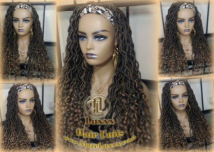 Headband Wig Black Blonde Goddess Faux Loc Wig Long Wavy Blonde Tips Ends 27 Hair Bohemian Boho Gypsy  Lock Braided Wigs Ready to ship