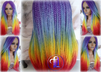 Rainbow Mermaid Purple Blue Yellow Orange  Wig Box Braids braided Synthetic hair Lace Part Wig Pride Ready to Ship LGBT Pride