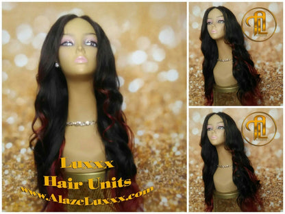 Rihanna Fire Red Hair Straight Virgin Wig Unit New Ombre Custom Color Lace Closure Dip Dye Tips Ends Curls Middle Side Part Celebrity Colour