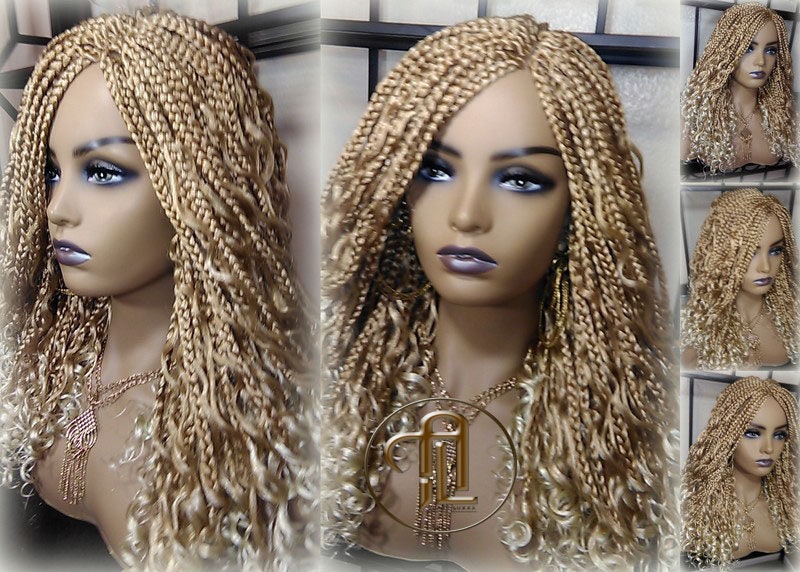 14 in Box Braid Boho Short Curly Wig Blonde 27 613 Mix Ombre Balayage Honey Blonde Platinum Wig for Black White Women Alopecia