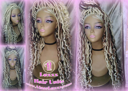 Lace Frontal Lace Front Goddess Faux Locs Wig Baby Hair Platinum Blonde Brown Goddess Faux Locs Dread Loc wigs Gypsy Boho 613