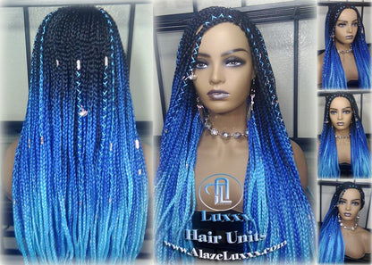 Cornrow Black Blue Ombre Lemonade Braid Wig French Braids Feed in Braids Box Braids Mermaid Unicorn Rainbow Hair
