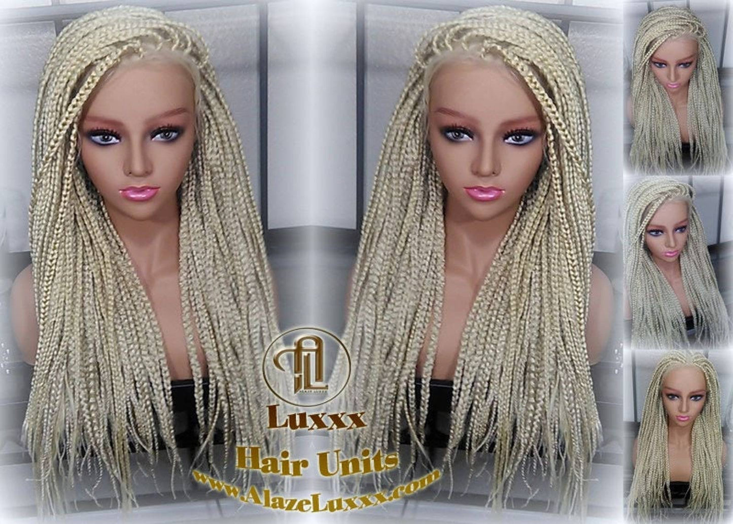 Plaitnum Blonde 613 Box Braid Wig Ombre Balayage White Blonde Platinum Lace Baby Hair Unit Small Medium Straight Glueless! Braid Lace Wig