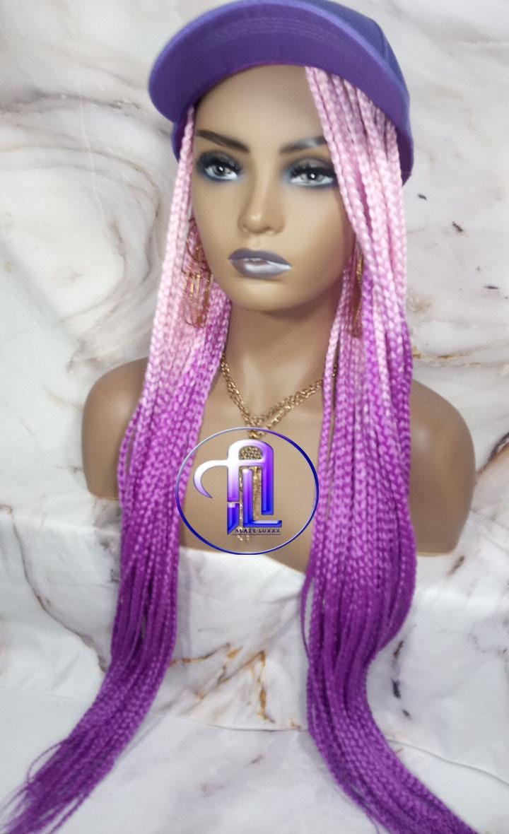 Pink Purple Ombre Box Braid Lavender Hat Wig Gym Hat Baseball Cap Braided Hair Hat Wig Cap Chemo Hat Alopecia Purple Braid Hair Hat Cap