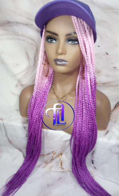 Pink Purple Ombre Box Braid Lavender Hat Wig Gym Hat Baseball Cap Braided Hair Hat Wig Cap Chemo Hat Alopecia Purple Braid Hair Hat Cap