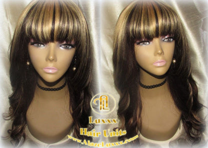 China Chinese Bang Virgin Hair Unit Wig Brown Honey Blonde Ombre Straight Hair Highlights Balayage Brown 27  dark roots Alopecia Wig Stylist