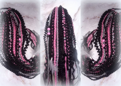 Ponytail Hair Fall Extensions Black Pink Grey Ombre Elements Accents Feathers synthetic box braids hair scrunchie clip in Clip on Braids
