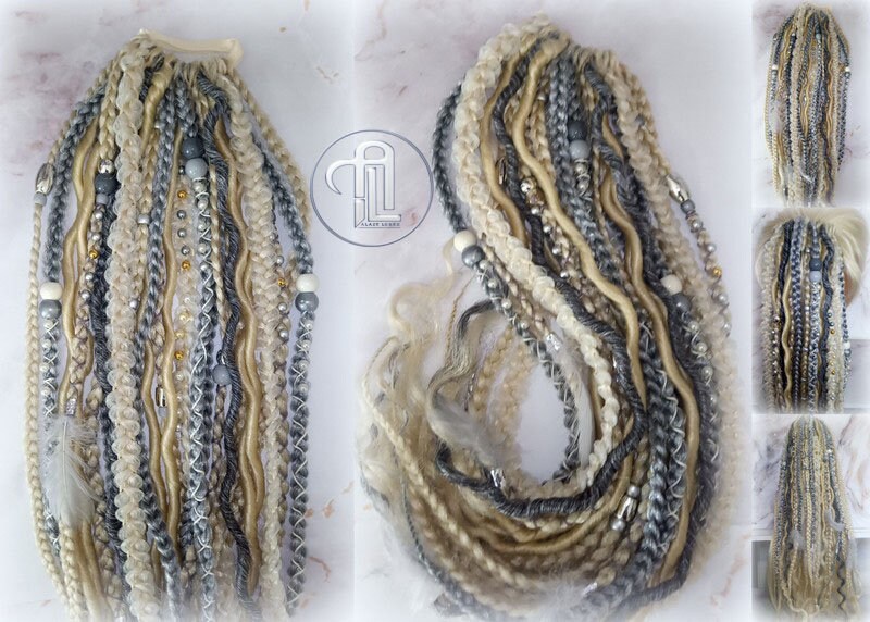 Ponytail Hair Fall Extensions Blonde 613 Grey Silver Elements Accents Feathers synthetic box braids hair scrunchie clip in Clip on Braids