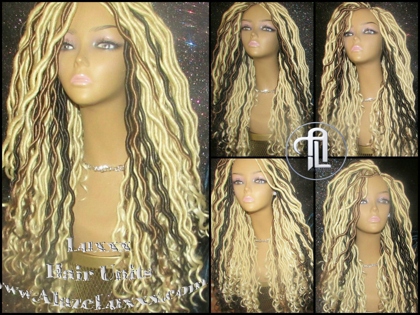 Platinum Blonde Gypsy Bohemian Boho Goddess Faux Dread Locs Wig Unit! Blonde #613 #27 Wavy NEW Marley Dred  Lock Wig Crochet Messy Hair Wig