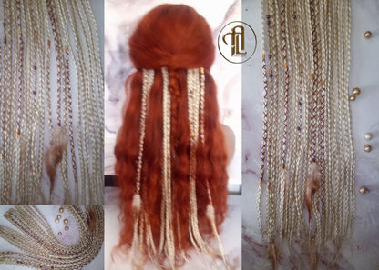 Blonde 613 White Blonde Platinum Clip in Braid Long 24 in Boho Extensions Box braiding hair Rave Festival Feathers Elements