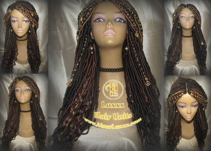 Brown Long Wavy Goddess Faux Locs Blonde Honey 30 33 27 Hair Gypsy Bohemian Boho Dread Loc 27 DE SE Dred Lock  Braided Wigs Festival Hair