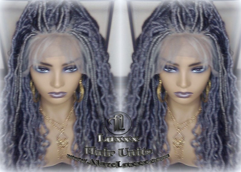 Lace Frontal w Baby Hairs Faux Locs Synthetic Goddess LONG Lace Salt N Pepper Closure w Baby Hairs Dread Wig Wavy Black  1b 51 Grey Gray