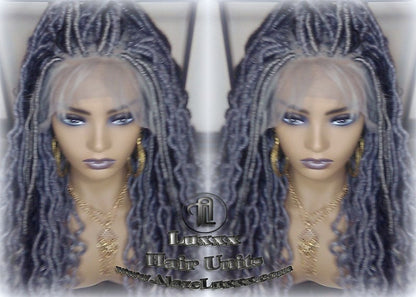 Lace Frontal w Baby Hairs Faux Locs Synthetic Goddess LONG Lace Salt N Pepper Closure w Baby Hairs Dread Wig Wavy Black  1b 51 Grey Gray