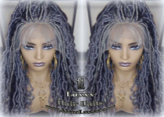 Lace Frontal w Baby Hairs Faux Locs Synthetic Goddess LONG Lace Salt N Pepper Closure w Baby Hairs Dread Wig Wavy Black  1b 51 Grey Gray