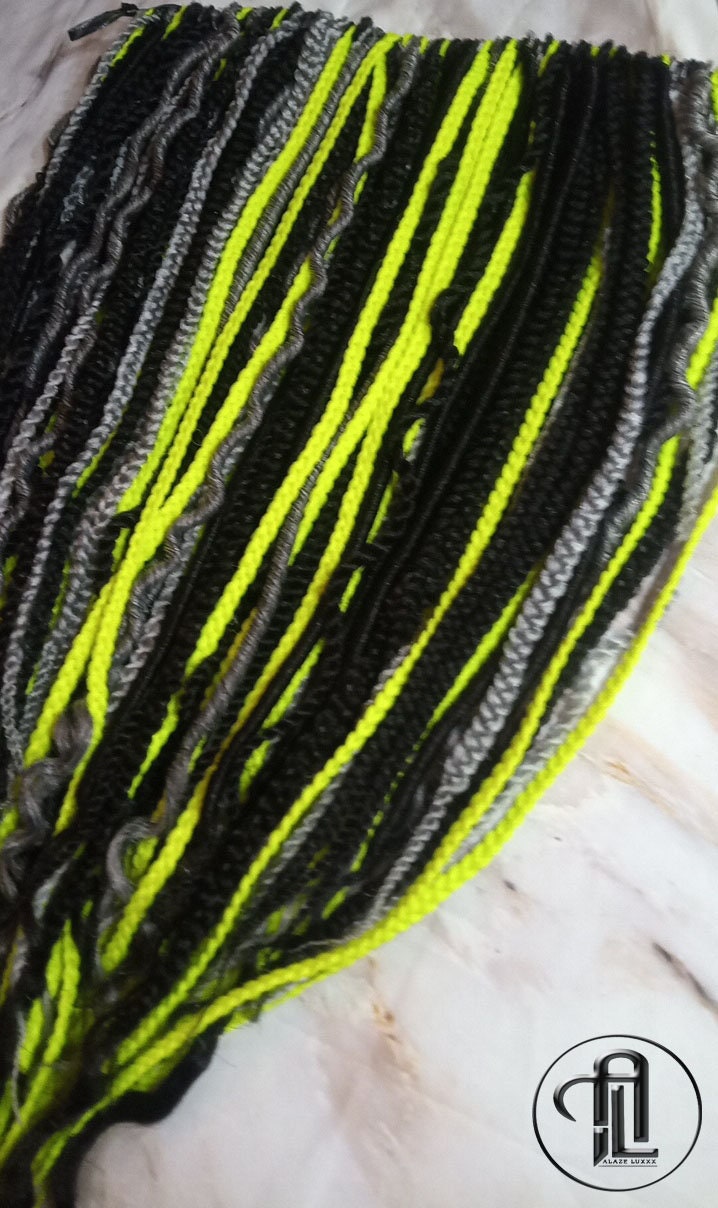 Neon Green Black Grey Silver Single End SE Braid Plaits Twist Set 100 Piece Set Kit Crochet Boho Alien Dread  Extensions Single Loop Dread