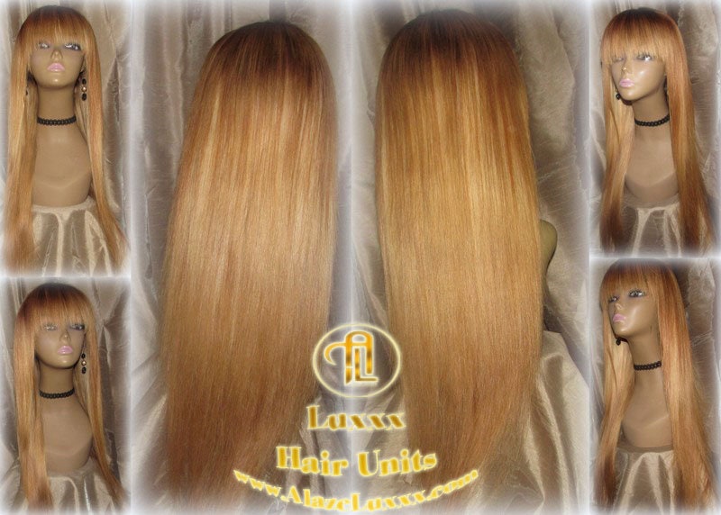 Blac Chyna Wig China Chinese Bangs Virgin Hair Honey Ombre Straight Hair Highlights Balayage Lace Blonde Wig 27 613 platinum dark roots