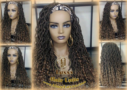 Headband Wig Black Blonde Goddess Faux Loc Wig Long Wavy Blonde Tips Ends 27 Hair Bohemian Boho Gypsy  Lock Braided Wigs Ready to ship