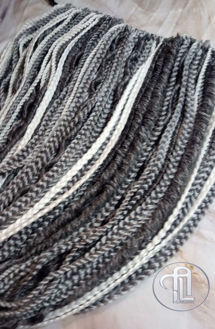 Grey Single Ended SE 100 Piece Set Kit Mixed Soft Crochet Boho Dread Braid Hair Wraps Extensions Textured Natural Realistic Silver White
