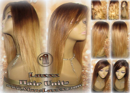 Virgin Hair Unit Wig Brown Blonde Ombre Straight Honey Hair Highlights Balayage Closure Blonde Wig 27 613 platinum dark roots Wig Stylist