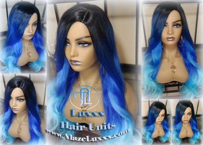 Blue Ombre Gradient Human Hair Wig Weave Extensions Mermaid long rainbow weave weft tracks bohemian Goddess
