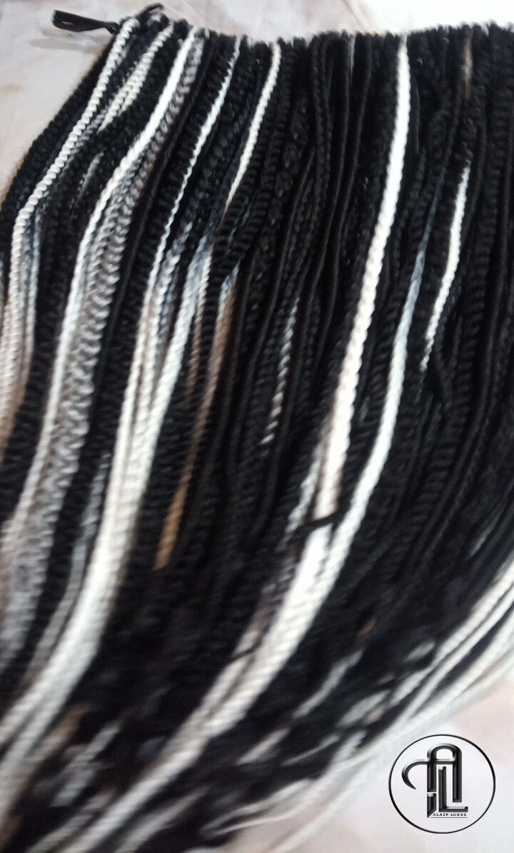 Black Silver White Grey Single Ended SE 100 Piece Set Kit Mixed Soft Crochet Boho Dread Braid Extensions Textured Natural Realistic