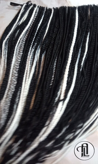 Black Silver White Grey Single Ended SE 100 Piece Set Kit Mixed Soft Crochet Boho Dread Braid Extensions Textured Natural Realistic