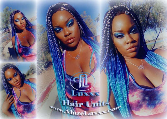 Ombre Blue Mermaid Hair Box Braids Wig  Blue Ombre Straight long wig Small Medium royal sky baby blue  Cosplay Wig Carnival Festival Hair