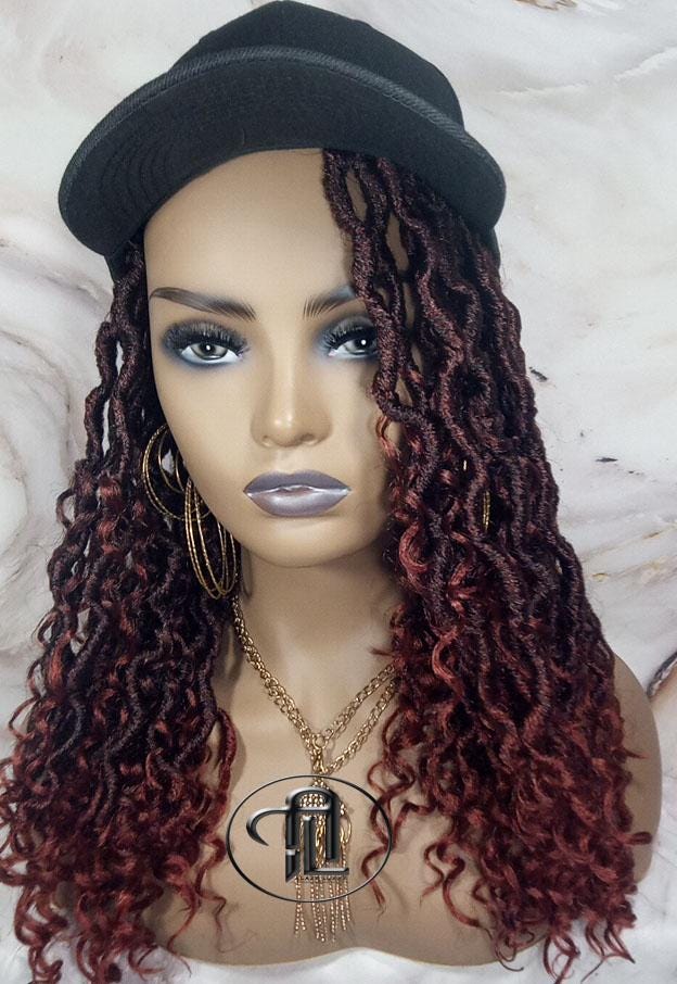 Goddess Locs Braid Wig Hat Baseball Cap 350 Ombre Mermaid Boho curly bohemian Gradient Hair Short Curly 14 16 in Hat Wig Gym Braided Hat Wig