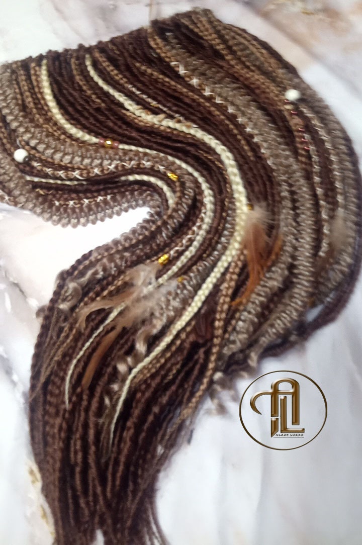 Brown Blonde Set Soft boho Bohemian dreadlocks textured braids wavy dreads  SE Full set Curls dreads and Braids Dragon Braids