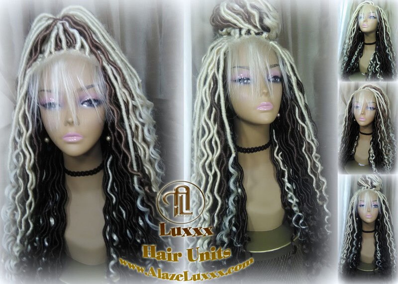 Gypsy Boho 613 Boho Goddess Faux Locs Platinum Brown Blonde  27 Braid Wig Bohemian Lace Dreads Cosplay Mermaid Summer Spring Wig Costume