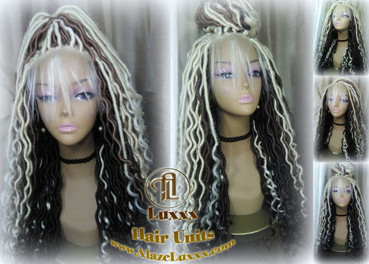 Gypsy Boho 613 Boho Goddess Faux Locs Platinum Brown Blonde  27 Braid Wig Bohemian Lace Dreads Cosplay Mermaid Summer Spring Wig Costume