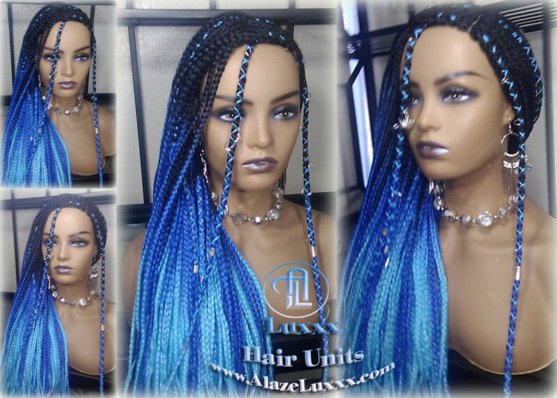 Cornrow Black Blue Ombre Lemonade Braid Wig French Braids Feed in Braids Box Braids Mermaid Unicorn Rainbow Hair