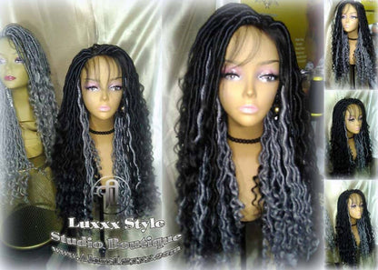 Faux Locs Synthetic Goddess LONG Lace Salt N Pepper Closure w Baby Hairs Dread Wig Wavy Black Carnival Cosplay Rave Raver 1b 51
