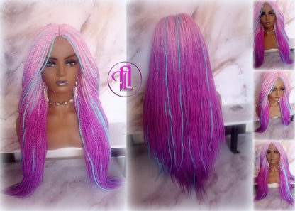 Ombre Pink Purple Blue 24 Inch Long Soft Senegalese Twist Ombre Braids Hair Synthetic Braiding Hair Extension Unicorn
