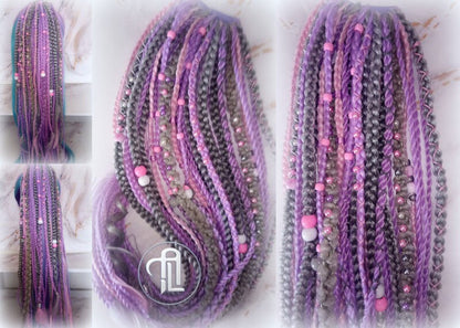 Ponytail Hair Fall Extensions Purple Pink Grey Elements Accents Feathers synthetic box braids hair scrunchie clip in Clip on Braids
