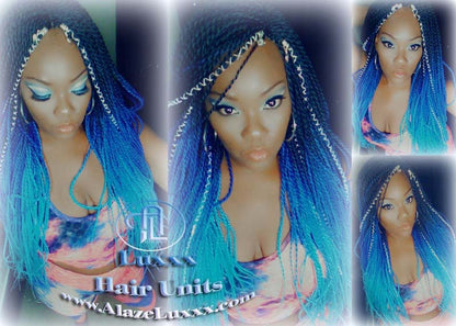 Blue  Unicorn Mermaid Wig Senegalese Twist Braid Wig Blue Ombre Small Long Micro Braids Royal Baby Sky Sale Alopecia Blue Braids