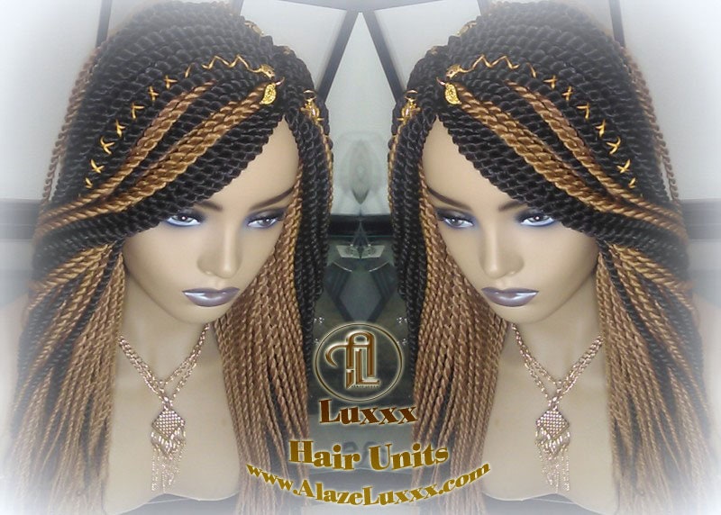 Straight Senegalese Twist Wig Unit! Medium Small Short Blonde Brown #4 #27 Crochet Twist Braided Wig 2tone honey blond hair Alopecia wig