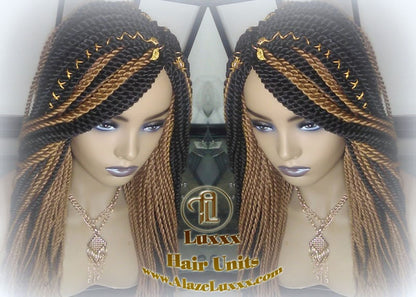 Straight Senegalese Twist Wig Unit! Medium Small Short Blonde Brown #4 #27 Crochet Twist Braided Wig 2tone honey blond hair Alopecia wig