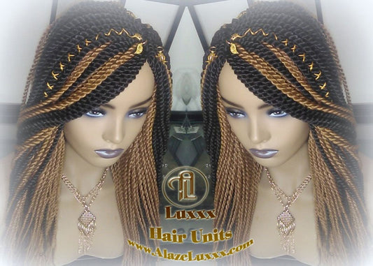 Straight Senegalese Twist Wig Unit! Medium Small Short Blonde Brown #4 #27 Crochet Twist Braided Wig 2tone honey blond hair Alopecia wig