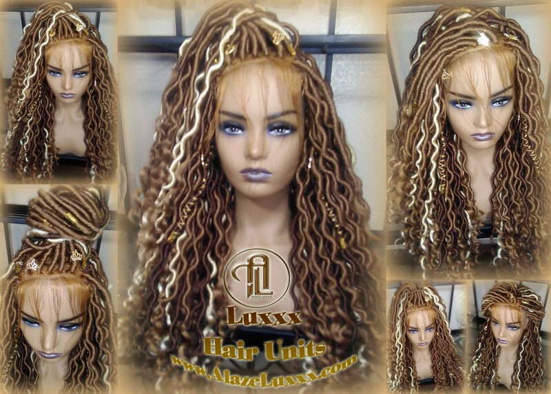 Honey Platinum Blonde Goddess Faux Gypsy Bohemian Boho  Loc Wig Blonde #613 #27 Wavy  Lace Closure DE SE Dred  Blonde Crochet Braided Wigs