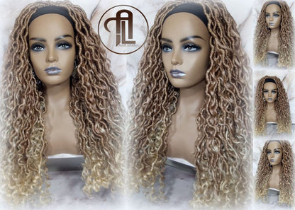 Headband Wig Blonde Mix 27 613 Boho Honey Blonde Goddess Faux Locs Gypsy Bohemian Boho Wig Blonde Marley Curly Waterfall Hair Braided Wig