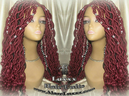 Braided Faux Wig Rich Red Black Goddess Loc Bohemian Boho Dread DE SE Dred Lock Crochet Braided Wig Costume Carnival Festival Hair fairy wig