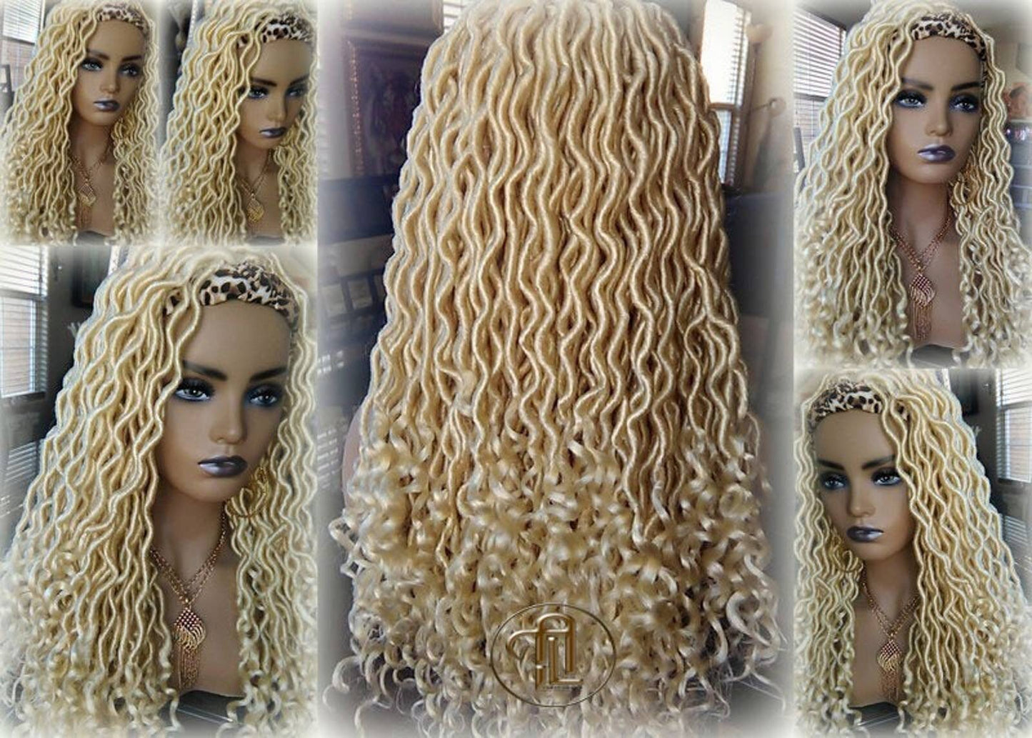 Headband Wig Blonde 613 Platinum Goddess Faux Locs Gypsy Bohemian Boho Dread Loc Wig Blonde Wavy Marley DE SE Dred Lock Crochet Braided Wig