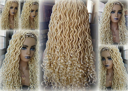 Headband Wig Blonde 613 Platinum Goddess Faux Locs Gypsy Bohemian Boho Dread Loc Wig Blonde Wavy Marley DE SE Dred Lock Crochet Braided Wig