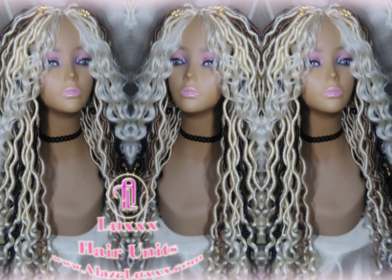 Goddess Faux Boho Platinum Blonde Braid Wig Gypsy Bohemian  Dread Locs Wig Honey Blonde Brown #613 #27 #4 Wavy  Dred  Lock Alopecia Cosplay